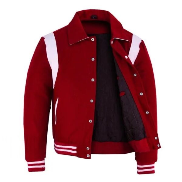 Premium College Letterman Jacket Red White Leather Strip