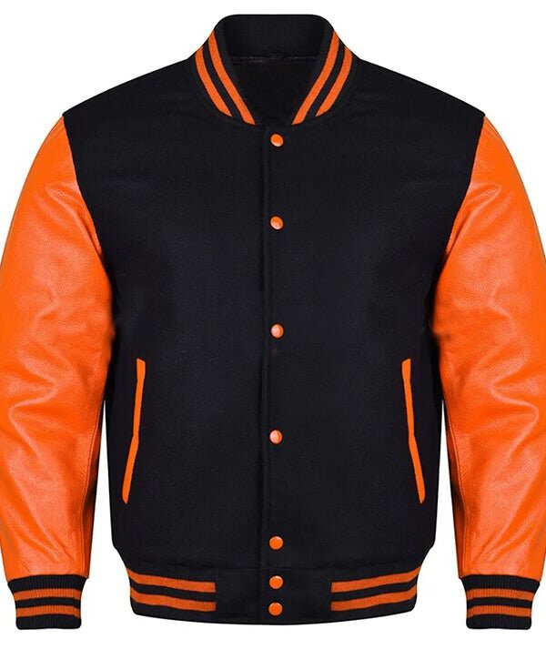 orange and black letterman jacket​