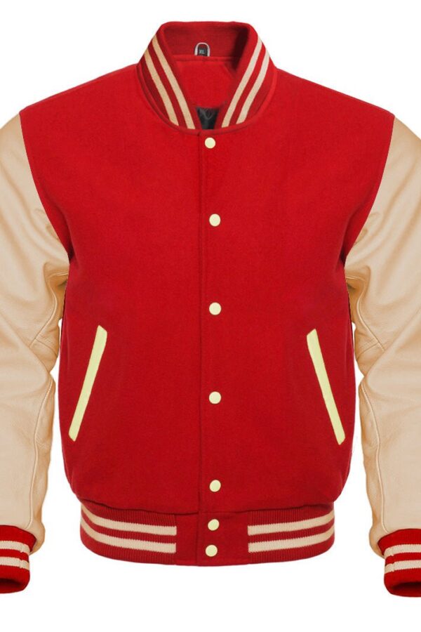 Red And White Letterman Jacket Cream Red
