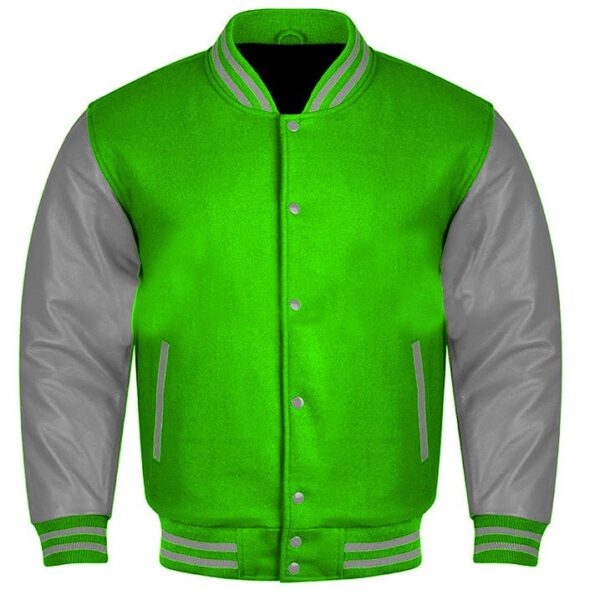 green and gray varsity jacket​