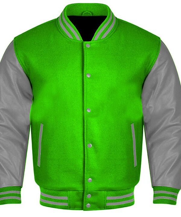 green and gray varsity jacket​