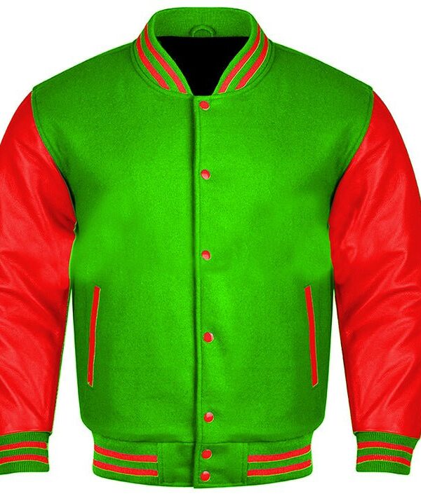 red and green varsity jacket