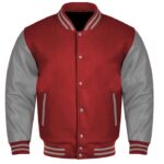 maroon and gray varsity jacket