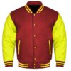 maroon and yellow varsity jacket