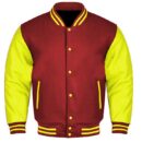 maroon and yellow varsity jacket