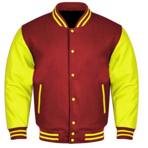 maroon and yellow varsity jacket