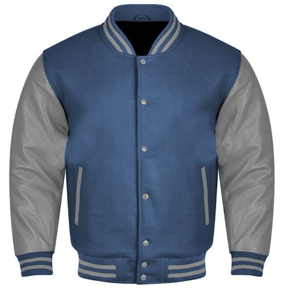 Gray Letterman Jacket​ Navy Gray