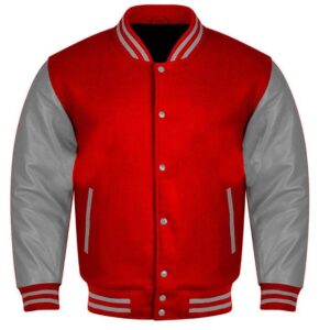 red and gray varsity jacket