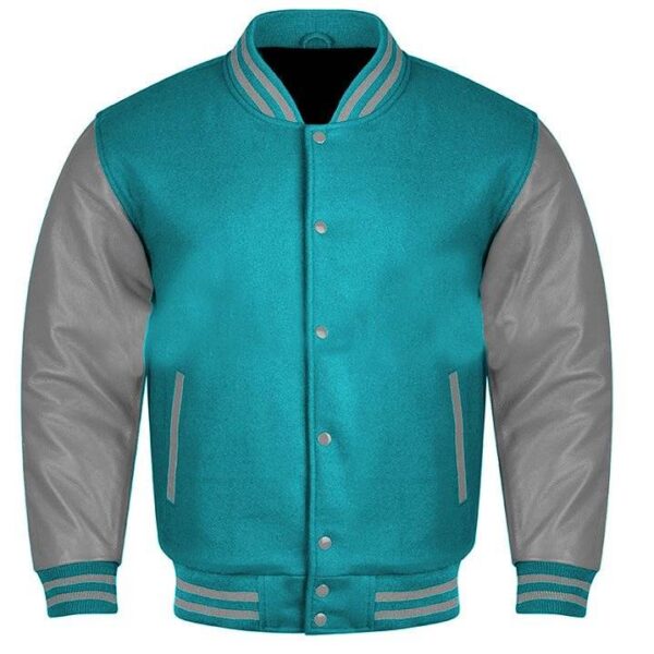 blue and gray varsity jacket​
