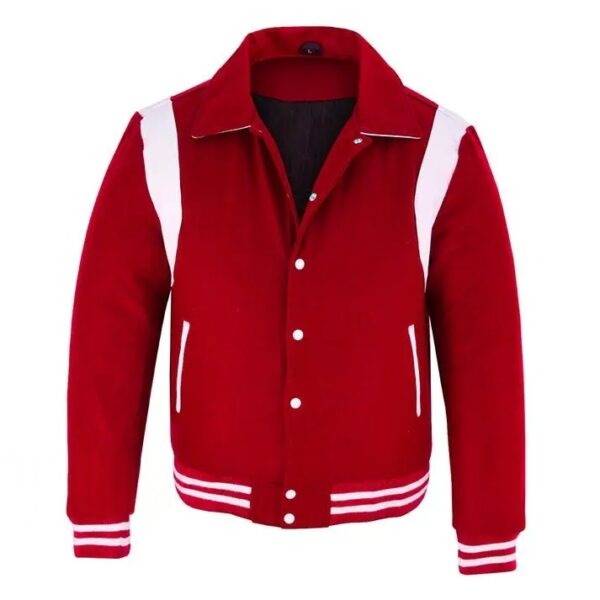 Premium College Letterman Jacket Red White Leather Strip