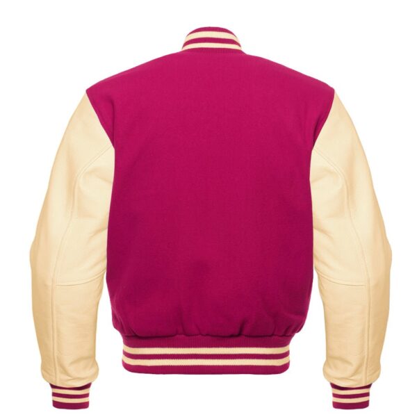 pink and white letterman jacket