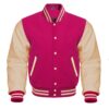 pink and white letterman jacket