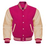 pink and white letterman jacket