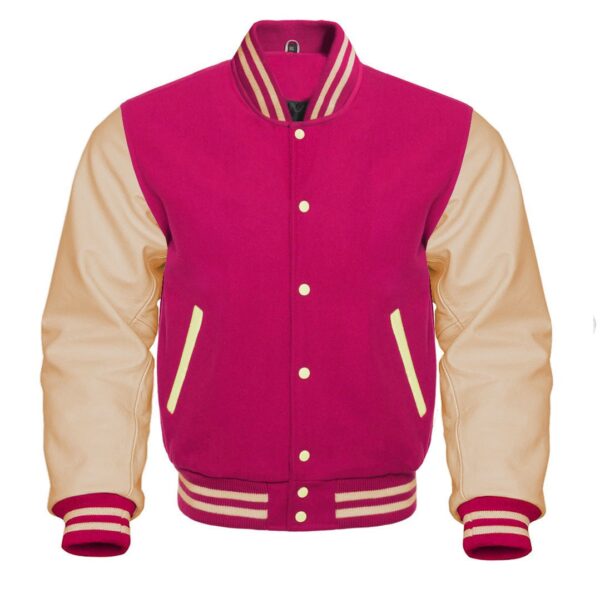 pink and white letterman jacket
