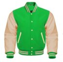 green and white varsity jacket