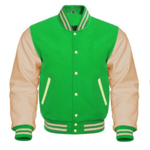 green and white varsity jacket