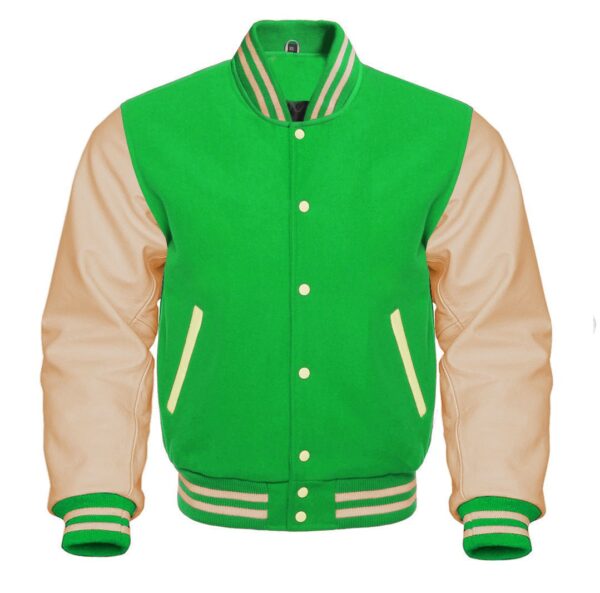 green and white varsity jacket