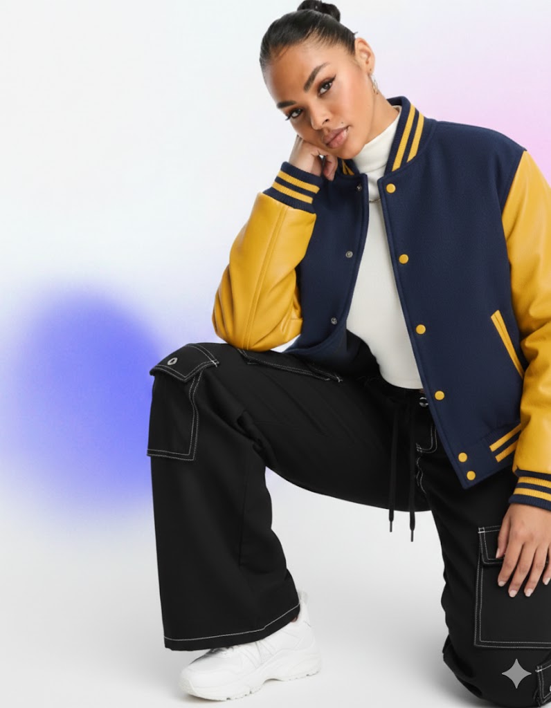 Navy And Gold Varsity Jacket​ | Gold Leather Sleeves