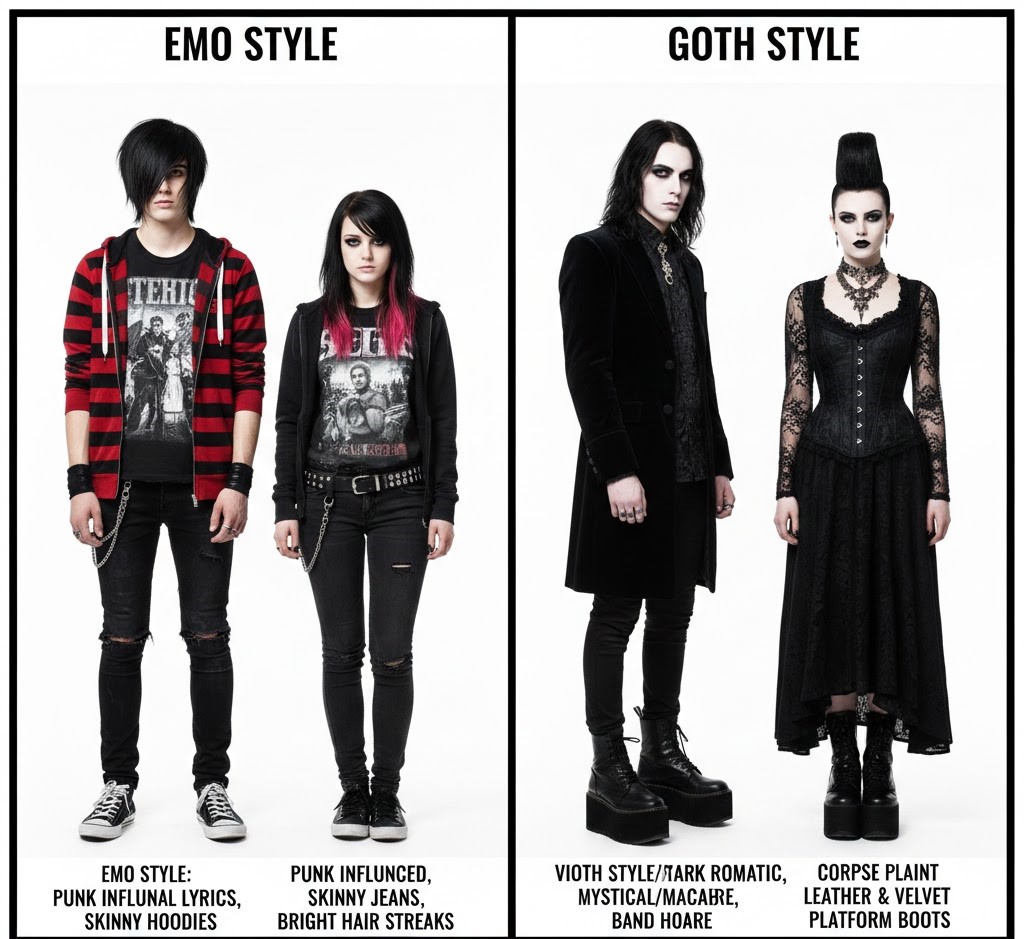 what is the difference between emo and goth​