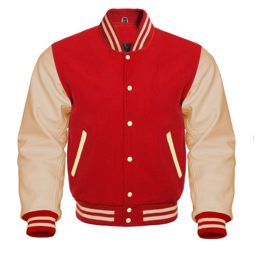 red and cream varsity jacket