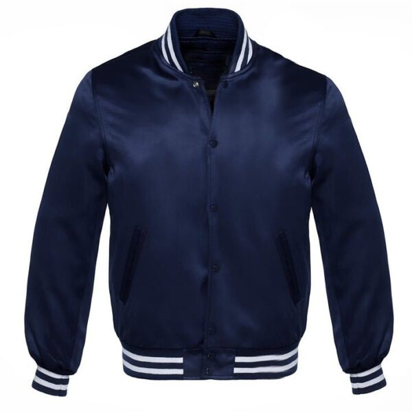 navy blue satin bomber jacket​