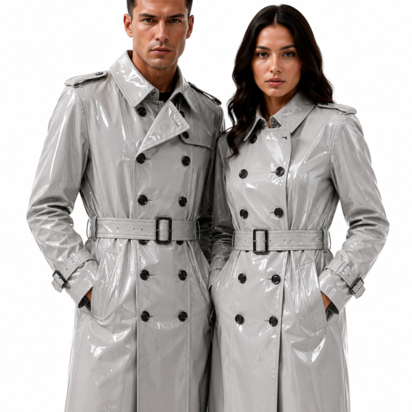 silver long pvc coat