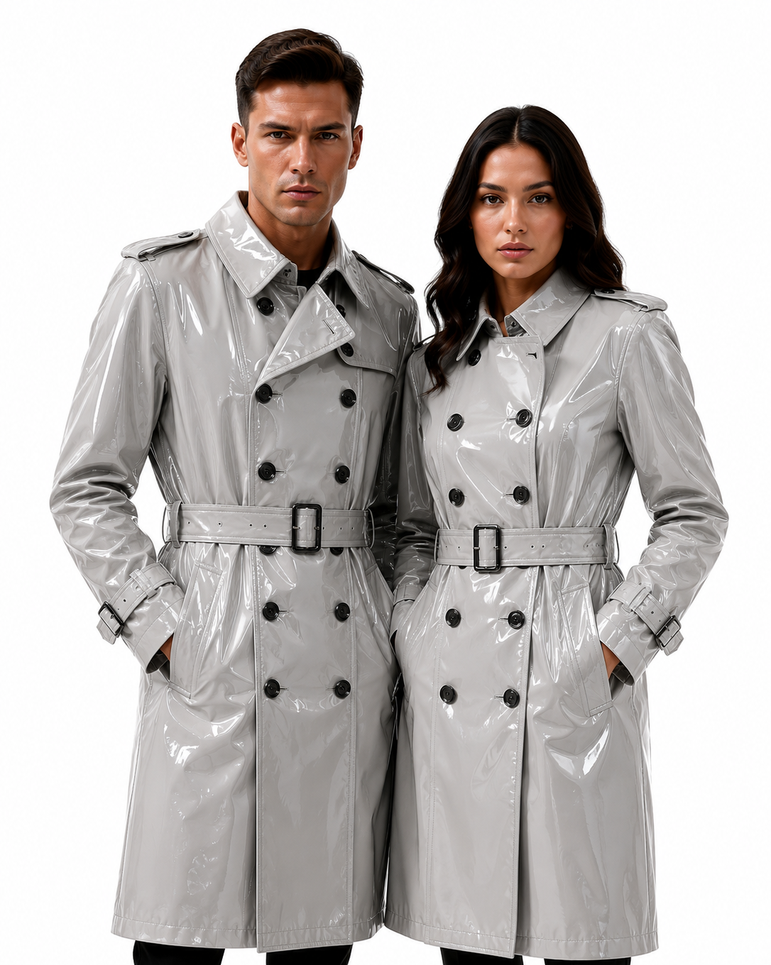 silver long pvc coat