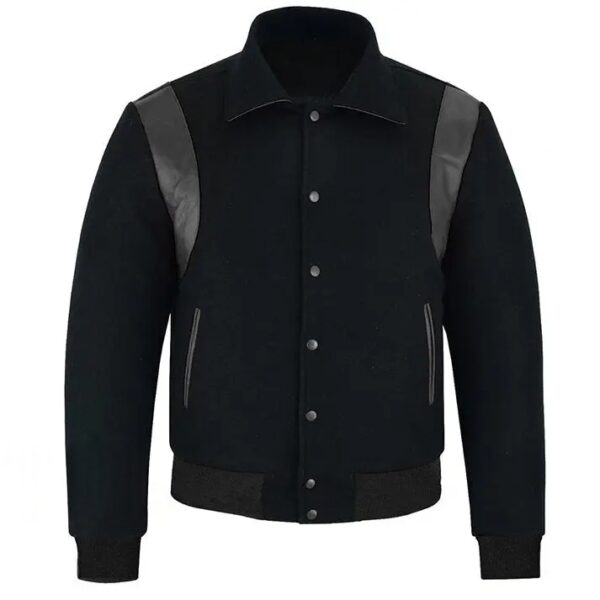 letterman jacket with collar black