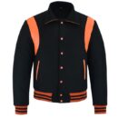 letterman jacket with collar black and orange
