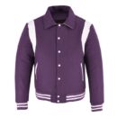 letterman jacket with collar purple and white