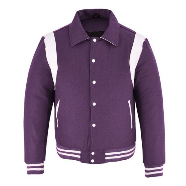 letterman jacket with collar purple and white