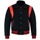 letterman jacket with collar black and red