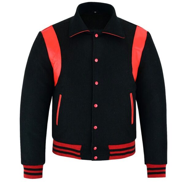 letterman jacket with collar black and red