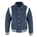 letterman jacket with collar navy blue and white