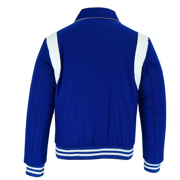 letterman jacket with collar royal blue and white