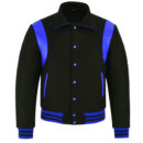 Letterman Jacket With Collar Black And Blue