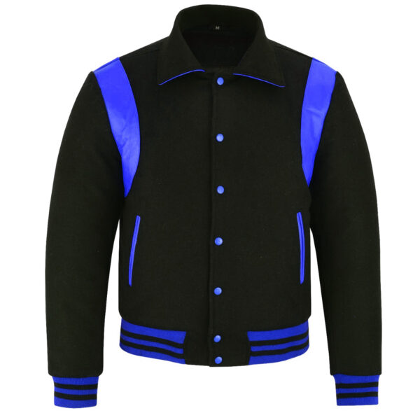 Letterman Jacket With Collar Black And Blue