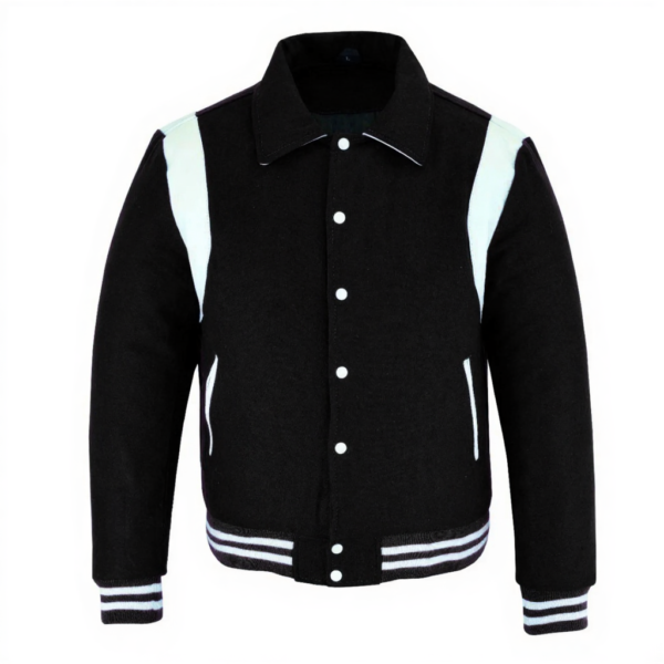 letterman jacket with collar black and white