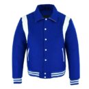 letterman jacket with collar royal blue and white