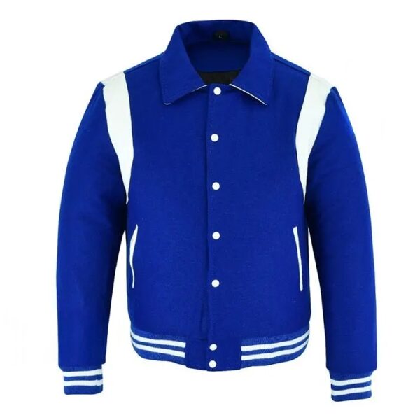 letterman jacket with collar royal blue and white