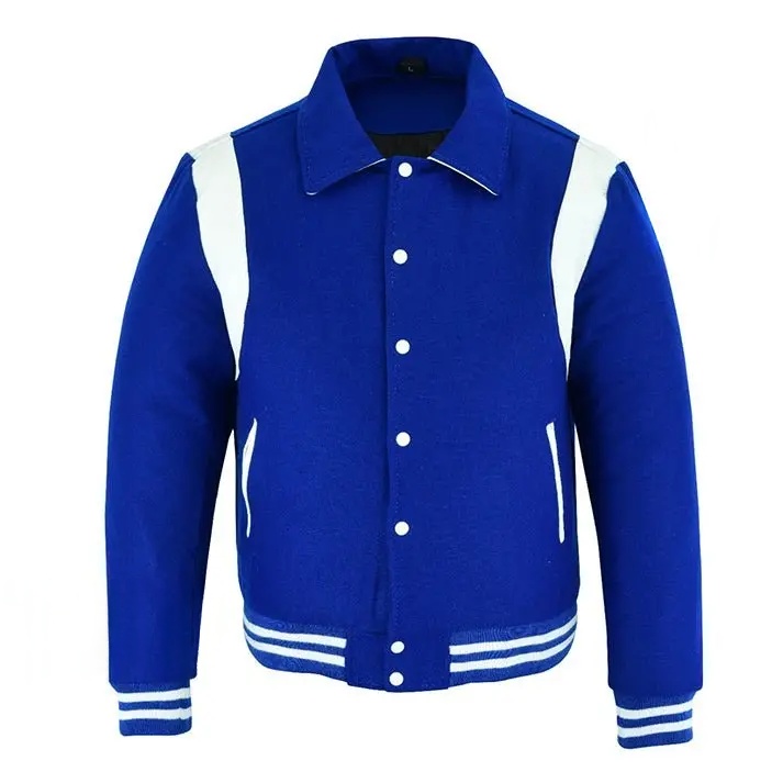 letterman jacket with collar royal blue and white