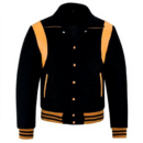 letterman jacket with collar black and gold