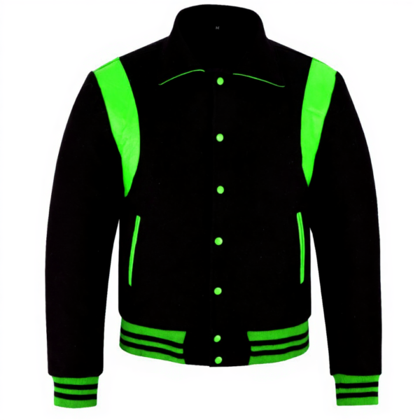 letterman jacket with collar black and green